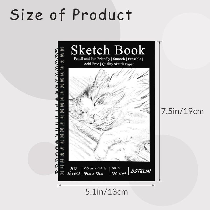 DSTELIN DSTELIN 2 Pack Spiral Bound Sketchbooks 50 Sheets per Pack 75 x 51 Sketchbook with Black Hard Cover for Painting Drawing and Sketching  - Image 2
