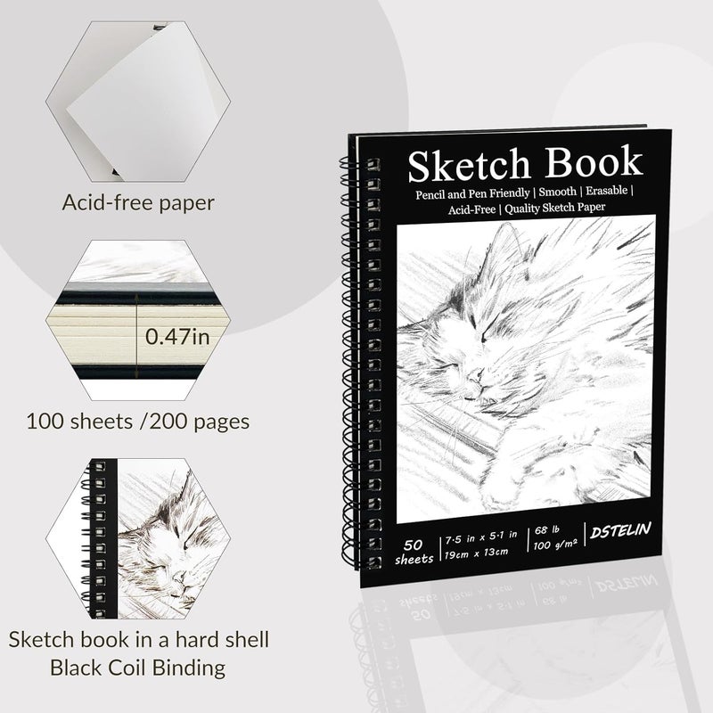DSTELIN DSTELIN 2 Pack Spiral Bound Sketchbooks 50 Sheets per Pack 75 x 51 Sketchbook with Black Hard Cover for Painting Drawing and Sketching  - Image 3