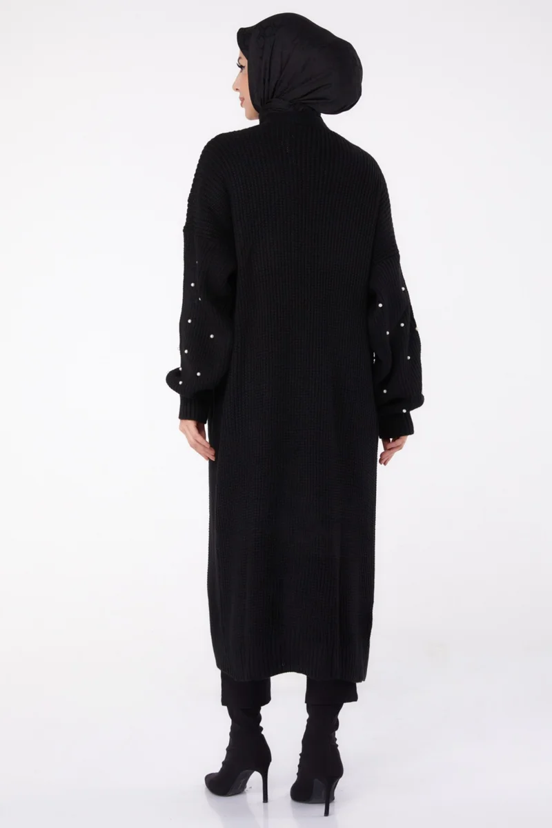 Tofisa Plain Medium Women's Black Pearl Knitwear Cardigan - 26453