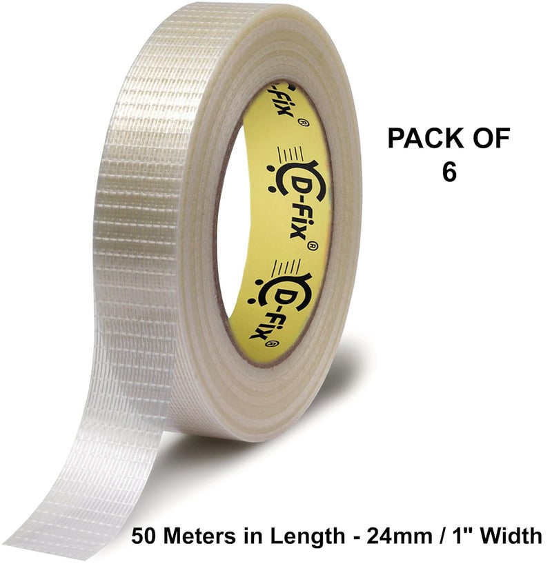 D-Fix Cross Filament Strapping Tape - 50 Meters in Length - 24mm / 1" Width - 6 Roll Per Pack - Strong tape for Packing Heavy Items, Durable in Nature, Used for Heavy Industrial Goods Packing - Image 2