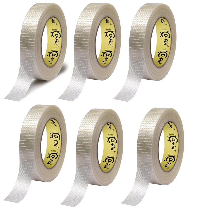 D-Fix Cross Filament Strapping Tape - 50 Meters in Length - 24mm / 1" Width - 6 Roll Per Pack - Strong tape for Packing Heavy Items, Durable in Nature, Used for Heavy Industrial Goods Packing - Image 1