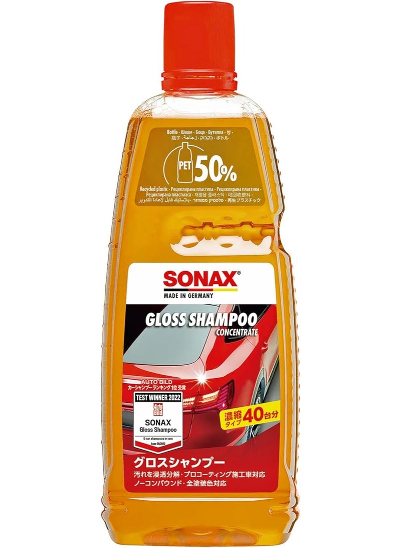 Sonax Gloss Car Shampoo - 1L Concentrate Car Wash Shampoo for All Paint Surfaces - pH-Neutral, High Gloss Finish, Thick Lather, Pleasant Scent - Image 1