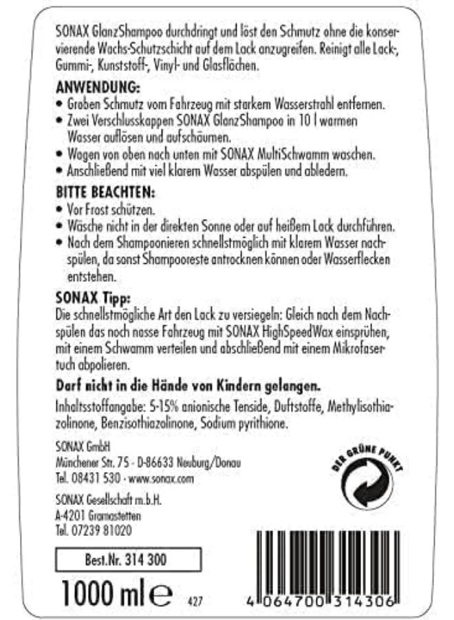 Sonax Gloss Car Shampoo - 1L Concentrate Car Wash Shampoo for All Paint Surfaces - pH-Neutral, High Gloss Finish, Thick Lather, Pleasant Scent - Image 3