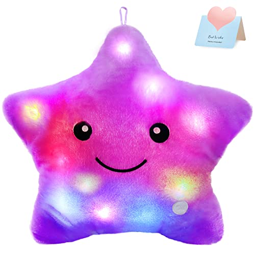 WEWILL 13 Creative Twinkle Star Glowing LED Night Light Plush Pillows Stuffed Animals Toys Birthday Christmas Holiday Valentines Gifts for Toddlers GirlsPurple - Image 1