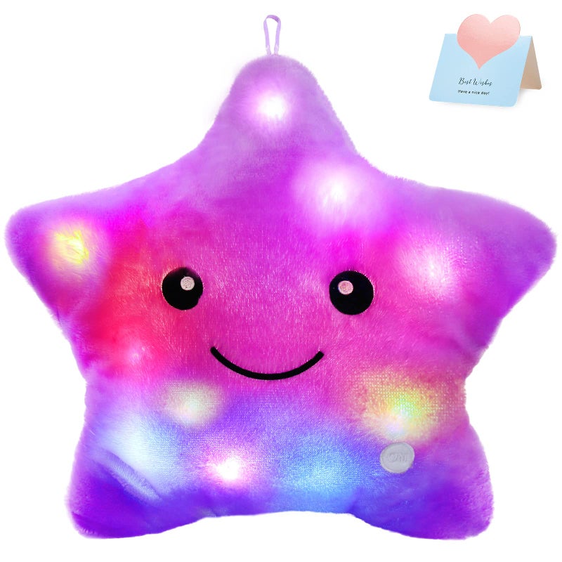 WEWILL 13 Creative Twinkle Star Glowing LED Night Light Plush Pillows Stuffed Animals Toys Birthday Christmas Holiday Valentines Gifts for Toddlers GirlsPurple - Image 2