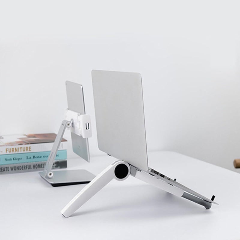 Aluminum Alloy Adjustable Laptop Cooling Stand Foldable Tablet Holder Portable Desk Mount White - Image 5