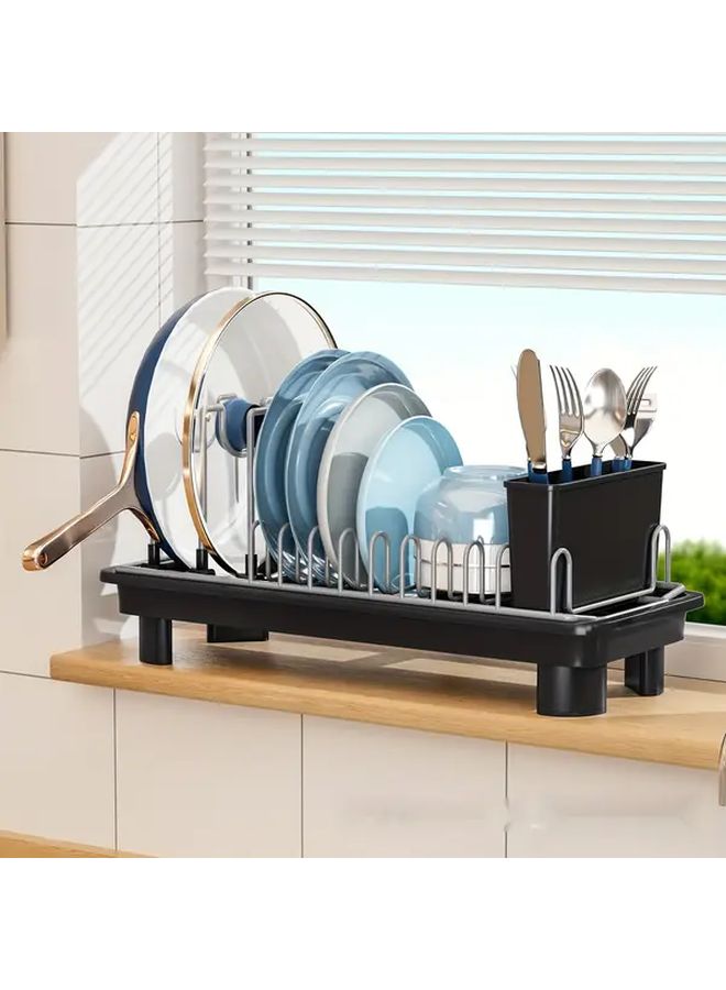 Compact Dish Drying Rack Black Heavy Duty Iron Small Kitchen Countertop Organizer - Image 4