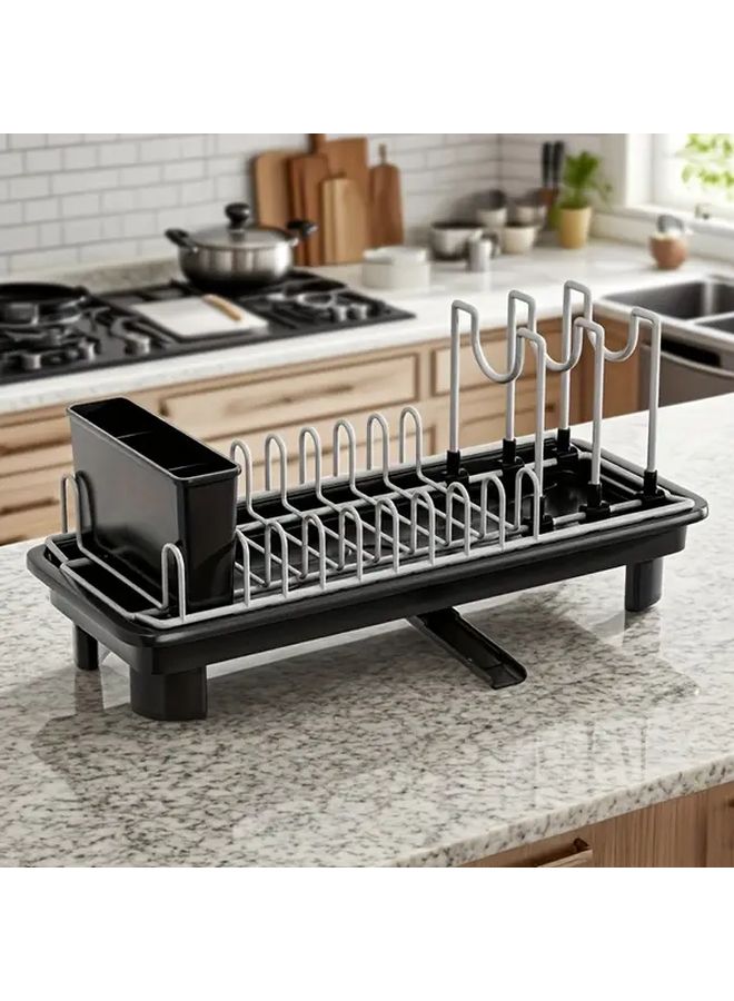 Compact Dish Drying Rack Black Heavy Duty Iron Small Kitchen Countertop Organizer - Image 2