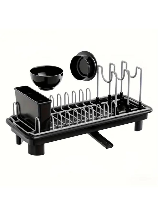 Compact Dish Drying Rack Black Heavy Duty Iron Small Kitchen Countertop Organizer - Image 1