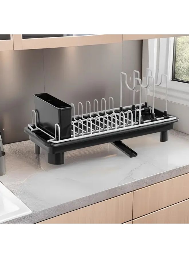 Compact Dish Drying Rack Black Heavy Duty Iron Small Kitchen Countertop Organizer - Image 5