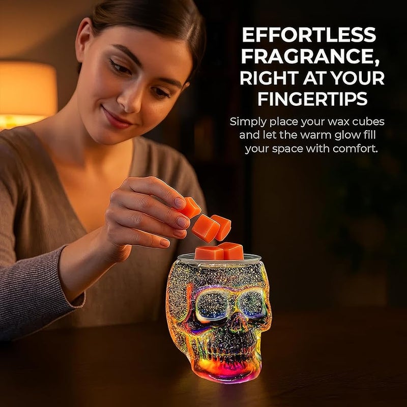JOYOLO Wax Melt Warmer, Wax Warmer for Scented Wax with Light Bulb, Electric Skull Wax Burner,  Fragrance Wax Melter for Home and Gifts (Rainbow Skull) - Image 4
