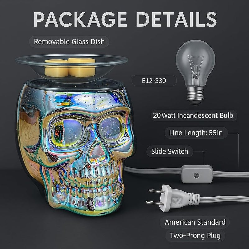 JOYOLO Wax Melt Warmer, Wax Warmer for Scented Wax with Light Bulb, Electric Skull Wax Burner,  Fragrance Wax Melter for Home and Gifts (Rainbow Skull) - Image 3