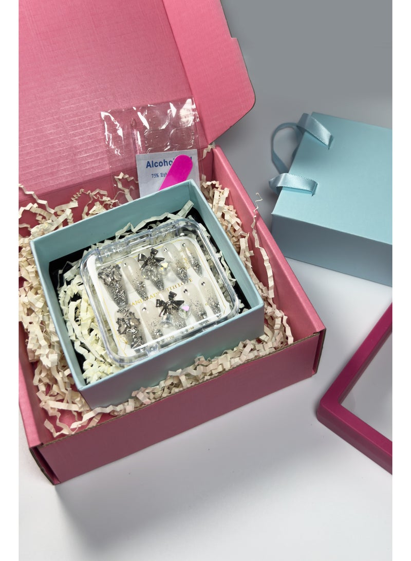 Generic 【10pcs Luxury Swarovski Press-On Nails】3D Handcrafted Gel Nails | No UV Needed | Velvet Gift Box | Size M  - Image 1