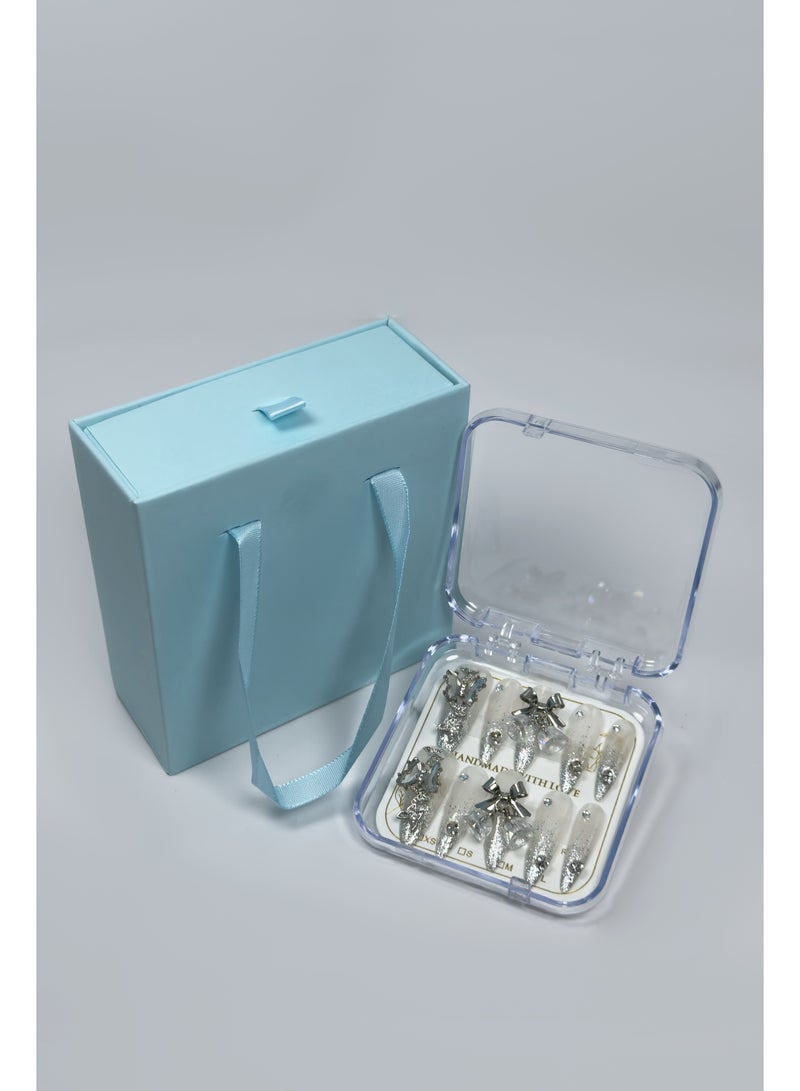 Generic 【10pcs Luxury Swarovski Press-On Nails】3D Handcrafted Gel Nails | No UV Needed | Velvet Gift Box | Size M  - Image 5
