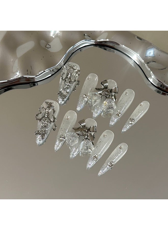 Generic 【10pcs Luxury Swarovski Press-On Nails】3D Handcrafted Gel Nails | No UV Needed | Velvet Gift Box | Size M  - Image 3