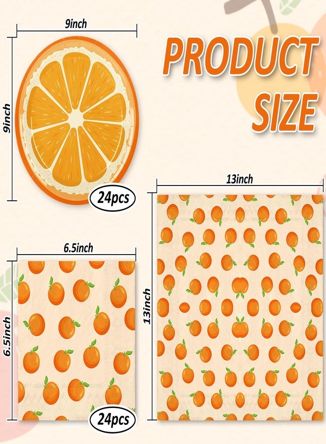 Whaline مجموعة أدوات حفلة استحمام الأطفال الصغيرة من واهلين 48 قطعة - أدوات مائدة قابلة للتصرف بتصميم فواكه برتقالية، 24 قطعة من الأطباق الورقية و24 قطعة من المناديل لتزيين طاولة حفلة عيد الميلاد الصيفية - Image 2