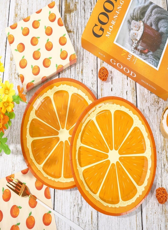 Whaline مجموعة أدوات حفلة استحمام الأطفال الصغيرة من واهلين 48 قطعة - أدوات مائدة قابلة للتصرف بتصميم فواكه برتقالية، 24 قطعة من الأطباق الورقية و24 قطعة من المناديل لتزيين طاولة حفلة عيد الميلاد الصيفية - Image 4