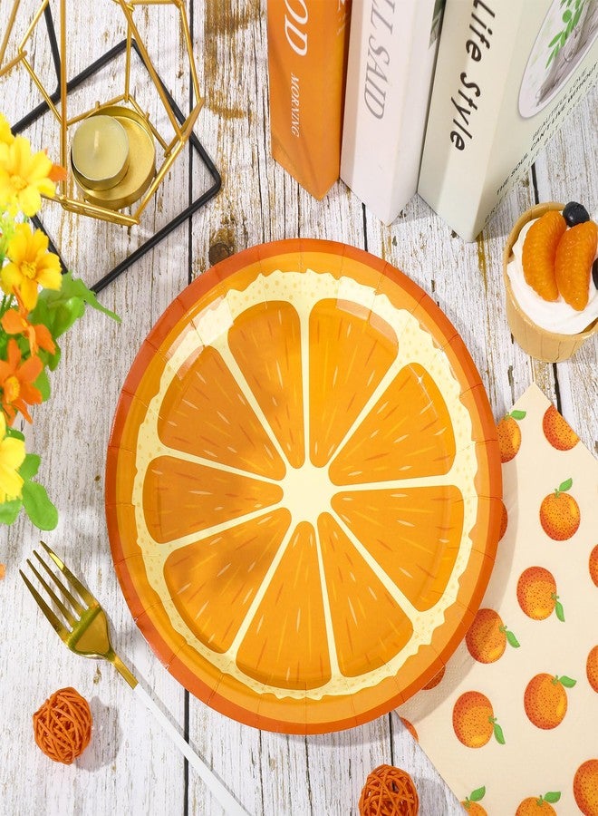 Whaline مجموعة أدوات حفلة استحمام الأطفال الصغيرة من واهلين 48 قطعة - أدوات مائدة قابلة للتصرف بتصميم فواكه برتقالية، 24 قطعة من الأطباق الورقية و24 قطعة من المناديل لتزيين طاولة حفلة عيد الميلاد الصيفية - Image 5