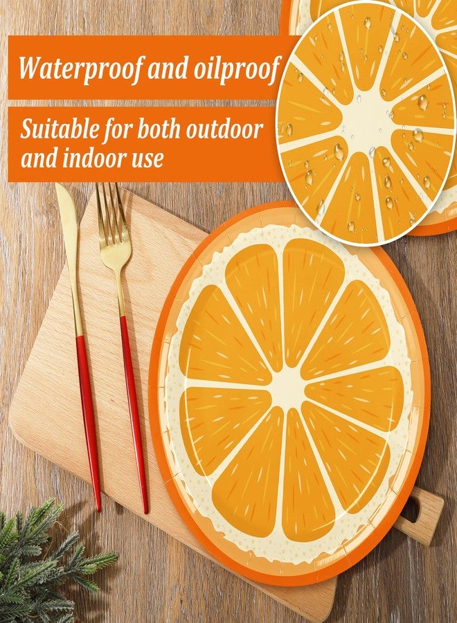 Whaline مجموعة أدوات حفلة استحمام الأطفال الصغيرة من واهلين 48 قطعة - أدوات مائدة قابلة للتصرف بتصميم فواكه برتقالية، 24 قطعة من الأطباق الورقية و24 قطعة من المناديل لتزيين طاولة حفلة عيد الميلاد الصيفية - Image 3
