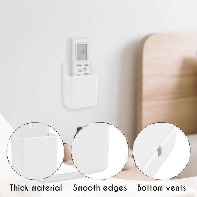 AUGHOA 2 Pack White Remote Control Holder, Self adhesive Wall Mount Storage Box for TV and Air Conditioner Remote Controls, Pen Holder Organizers and Accessories for Home Office School - Image 5