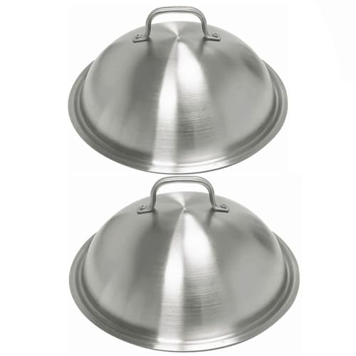 ZBXFCSH Griddle Accessories Pot Wok Lids - Heavy Duty 12 Inch Round Basting Cover - Stainless Steel - Cheese Melting Dome and Steaming Cover - Best for Use in Flat Top Grill Cooking Indoor Outdoor- 2 Domes - Image 1