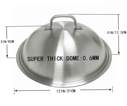 ZBXFCSH Griddle Accessories Pot Wok Lids - Heavy Duty 12 Inch Round Basting Cover - Stainless Steel - Cheese Melting Dome and Steaming Cover - Best for Use in Flat Top Grill Cooking Indoor Outdoor- 2 Domes - Image 2