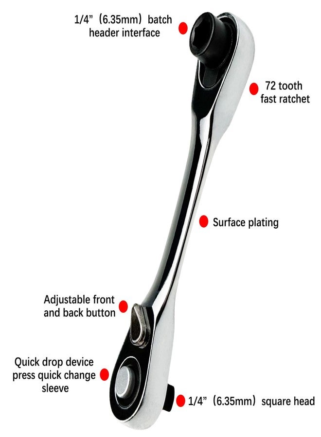 فلاين مفتاح ربط Flylin صغير بسقاطة مقاس 1/4 بوصة، مفتاح ربط بسقاطة ومفتاح ربط قابل للعكس بـ 72 سنًا، أداة متعددة الاستخدامات، مفتاح ربط مزدوج الطرف، مفك براغي سداسي (4.2 بوصة) - Image 5