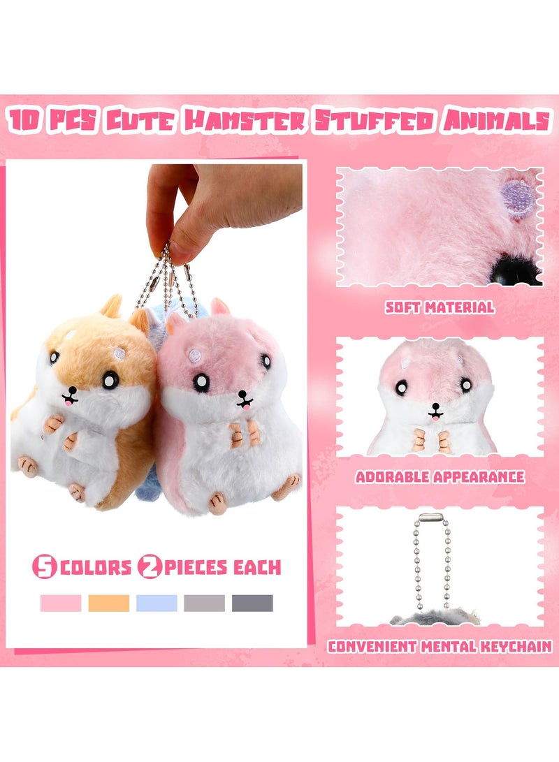 SYOSI 10 قطع دمى هامستر محشوة صغيرة حيوانات هامستر محشوة دمية صغيرة سلسلة مفاتيح حامل مفاتيح ميدالية حقيبة هدية حفلة للأطفال هدايا عيد ميلاد ديكور منزلي (متعددة الألوان) - Image 2
