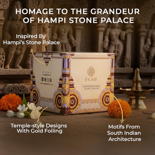 EKAM 2025–26 Festive Fragrance Gift| Scented 3 Wick Candle| Temple Bloom | Inspired by Stone Palace | 28-Hour Burn | Essential Oil Infused | Gift Box for Diwali & Celebrations - Image 4