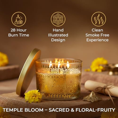 EKAM 2025–26 Festive Fragrance Gift| Scented 3 Wick Candle| Temple Bloom | Inspired by Stone Palace | 28-Hour Burn | Essential Oil Infused | Gift Box for Diwali & Celebrations - Image 5