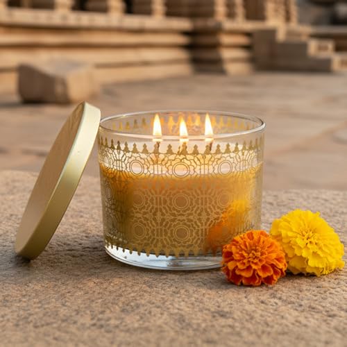 EKAM 2025–26 Festive Fragrance Gift| Scented 3 Wick Candle| Temple Bloom | Inspired by Stone Palace | 28-Hour Burn | Essential Oil Infused | Gift Box for Diwali & Celebrations - Image 1
