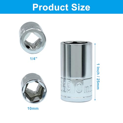 HARSKIYER 4 Pcs 1/4 Inch Drive 10mm Shallow Socket, 6 Point Chrome Vanadium Steel Metric Sockets, Mirror Finish - Image 3
