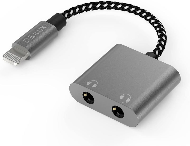 كيوبيلوكس مقسم شراكة سماعات الأذن Lightning to Dual 3.5mm Audio Jack، ومحول ميكروفون Lightning to TRRS للتشغيل في الوقت الفعلي؛ متوافق مع أجهزة iPad Pro/Air/Mini، iPhone 12 Pro/11/SE 2/Xr - Image 1