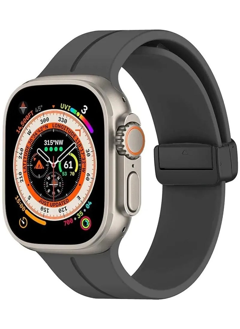 Generic - Magnetic Sport Silicone Band for Smart Watch Ultra 49mm/45mm/44mm/42mm Watch Strap Series 9/8/7/6/5/4/3/SE/Ultra 2 Dark Grey - Image 1