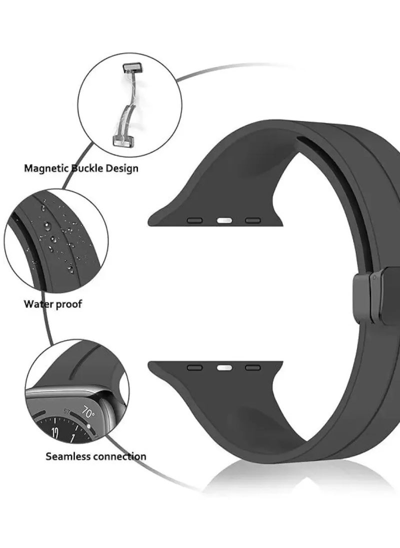 Generic - Magnetic Sport Silicone Band for Smart Watch Ultra 49mm/45mm/44mm/42mm Watch Strap Series 9/8/7/6/5/4/3/SE/Ultra 2 Dark Grey - Image 1