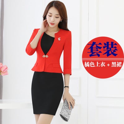Summer Beauty Salon Uniform Set orange coat black dress 
