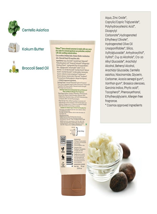 Tikitoro Teens Mineral Sunscreen with SPF 30, PA+++. Contains Kokum butter, Broccoli seed oil, Niacinamide & Zinc Oxide. Prevents Tanning & Hydrates Skin,100% Vegan, No Parabens & Sulphates (75 ml) - Image 2