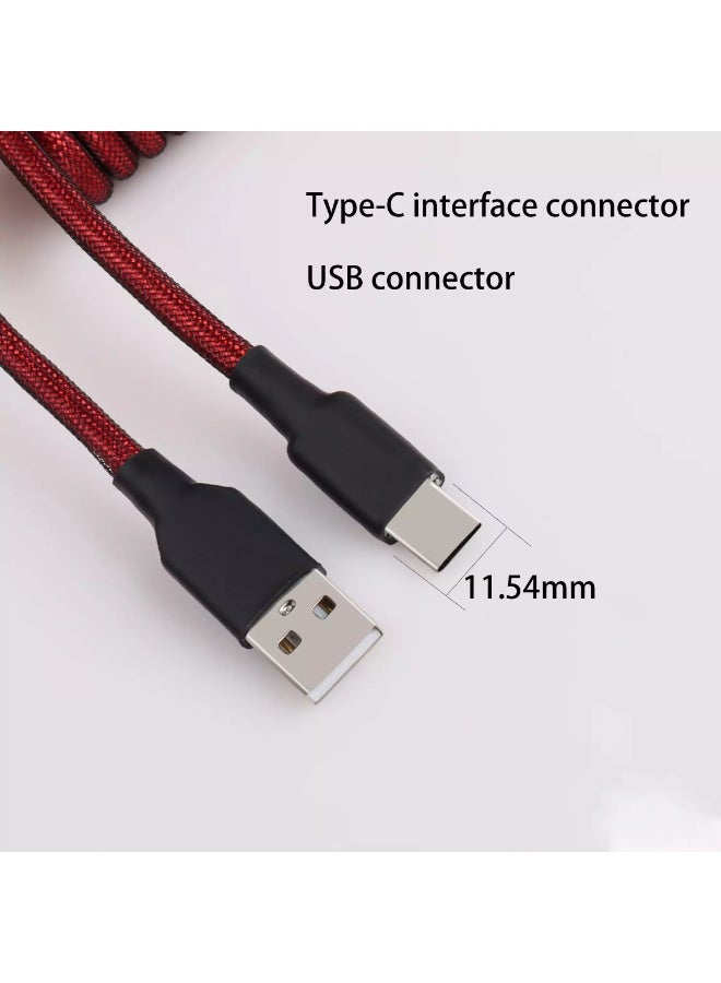 Custom Coiled GX16 USB-C Keyboard Cable – 1.8M Double-Sleeved Braided USB Type-C to USB-A Cable with Detachable Metal Aviator Connector for Mechanical Gaming Keyboards (Dark Red) - Image 3