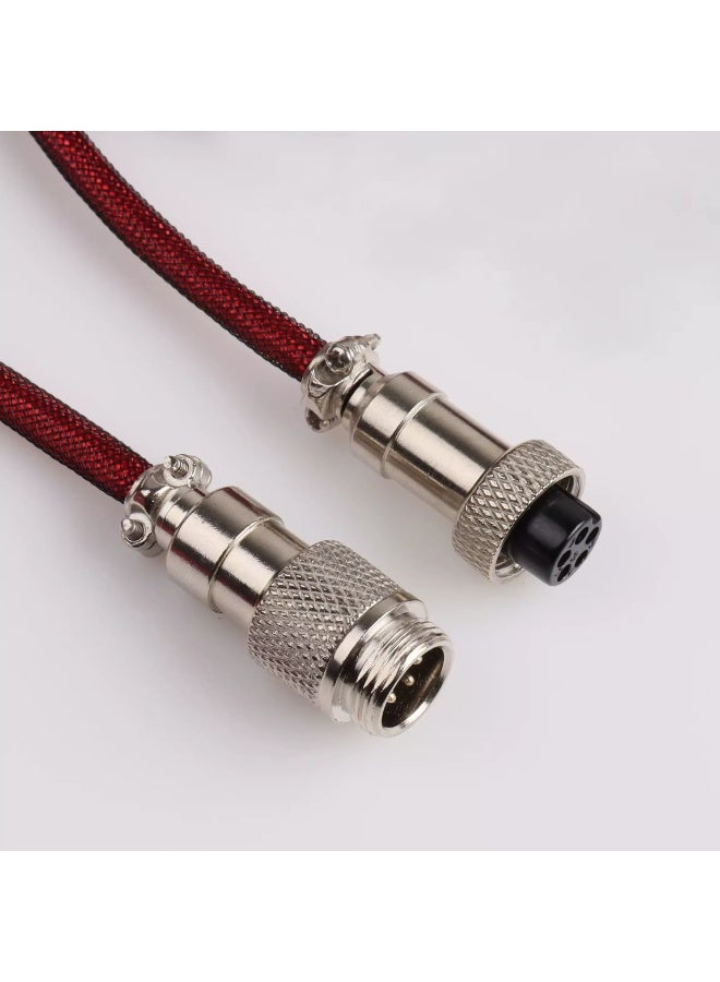 Custom Coiled GX16 USB-C Keyboard Cable – 1.8M Double-Sleeved Braided USB Type-C to USB-A Cable with Detachable Metal Aviator Connector for Mechanical Gaming Keyboards (Dark Red) - Image 2