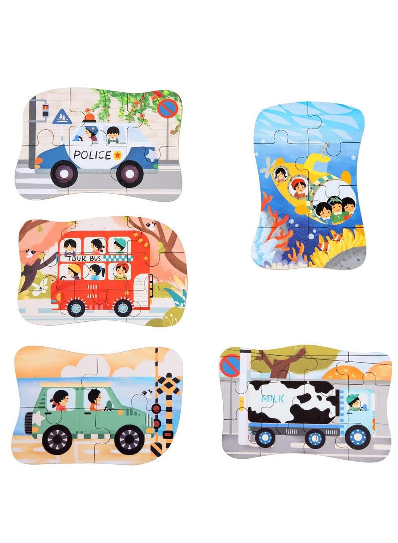 GNAFOTU 5-in-1 Jigsaw Puzzles with Iron Box for Storage,Transport Puzzles for 3-6 Year Olds,  Puzzle Toys Gifts for Boys, Girls, Kids and Children (Bus Puzzles) - Image 5