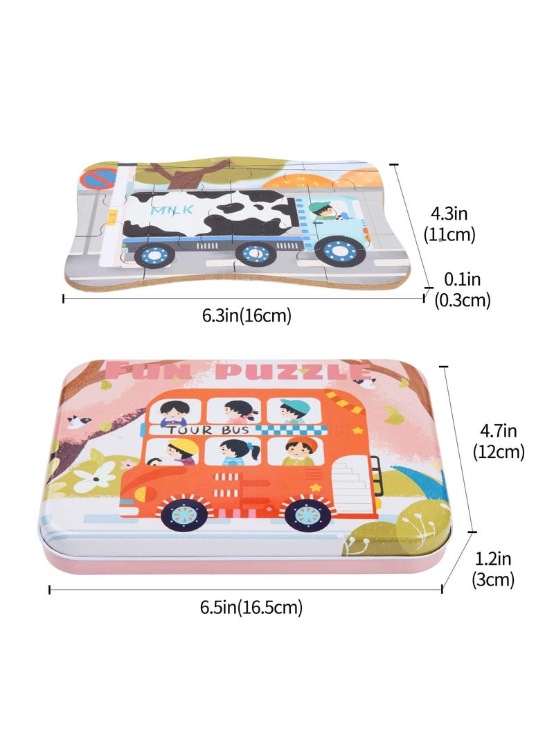 GNAFOTU 5-in-1 Jigsaw Puzzles with Iron Box for Storage,Transport Puzzles for 3-6 Year Olds,  Puzzle Toys Gifts for Boys, Girls, Kids and Children (Bus Puzzles) - Image 2