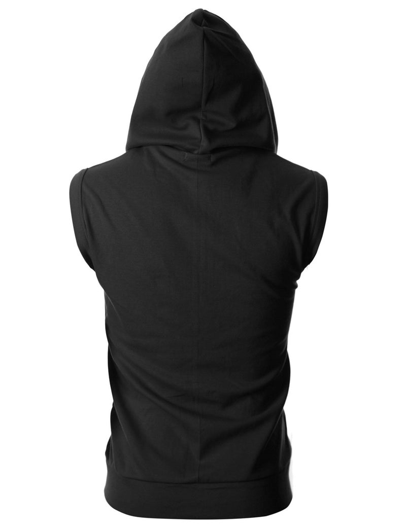 Ohoo Mens Slim Fit Sleeveless Lightweight Zip Up Hooded Sweatshirt Vest Hoodie / DCF012-BLACK-M - Image 3