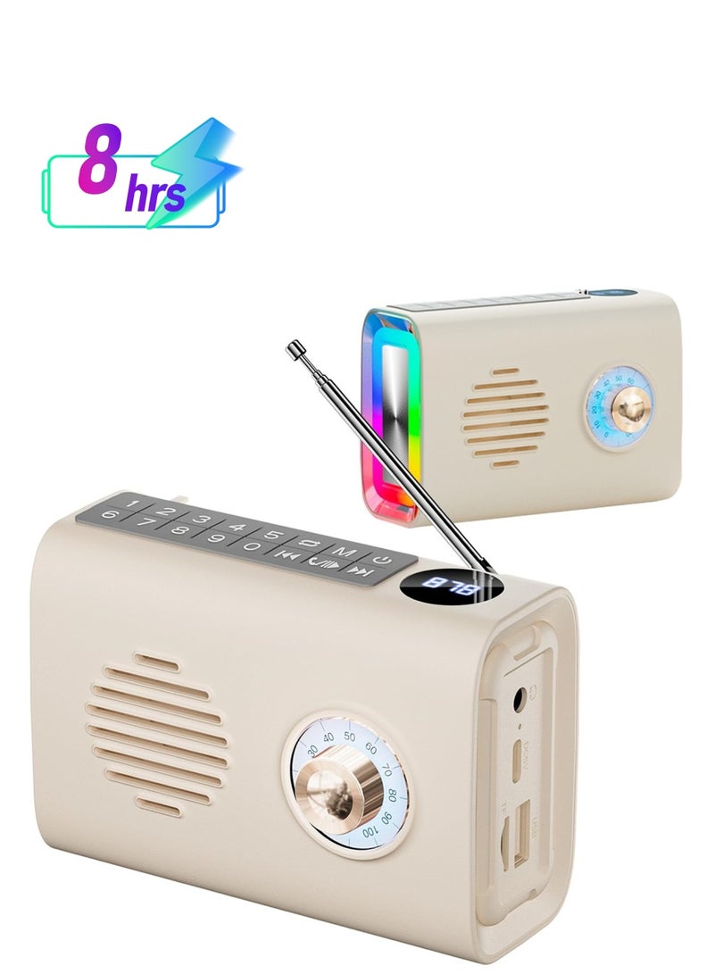 Excefore Portable Bluetooth Speaker With Light, Outdoors Solar Powered Wireless Speakers, Vintage FM Radio With RGB Light, String Bass Enhancement with U Disk, TF Card, Aux Player Function, Beige  - Image 1