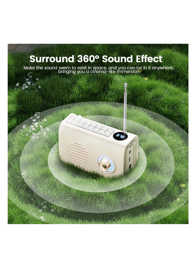 Excefore Portable Bluetooth Speaker With Light, Outdoors Solar Powered Wireless Speakers, Vintage FM Radio With RGB Light, String Bass Enhancement with U Disk, TF Card, Aux Player Function, Beige  - Image 5