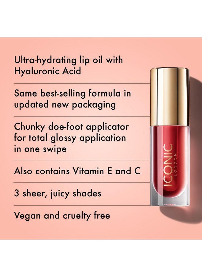ICONIC LONDON - ICONIC LONDON Lustre Lip Oil | Non Sticky, Moisturizing and High Shine Lip Oil, Containing Vitamin C and Hyaluronic Acid, Cruelty Free, Vegan Makeup, One to Watch (Red), 6 mL/ 0.2 Fl Oz - Image 1