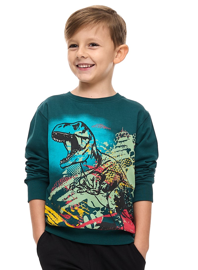 فكتور اند جين طقم سويت شيرت وبنطال رياضي للأولاد مكون من قطعتين (2 -8 سنوات) - أخضر داكن - أسود - Image 4