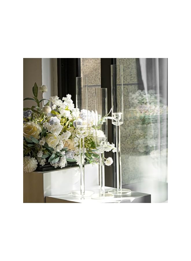 The Bros Acrylic Candle Holder for Table Centerpieces,Candlestick Holders for Wedding Living Room Decor, Use for Flameless Led Taper Candles, Set of 3 - Image 2