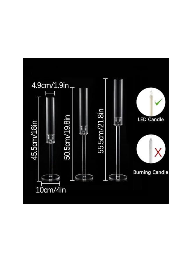 The Bros Acrylic Candle Holder for Table Centerpieces,Candlestick Holders for Wedding Living Room Decor, Use for Flameless Led Taper Candles, Set of 3 - Image 4