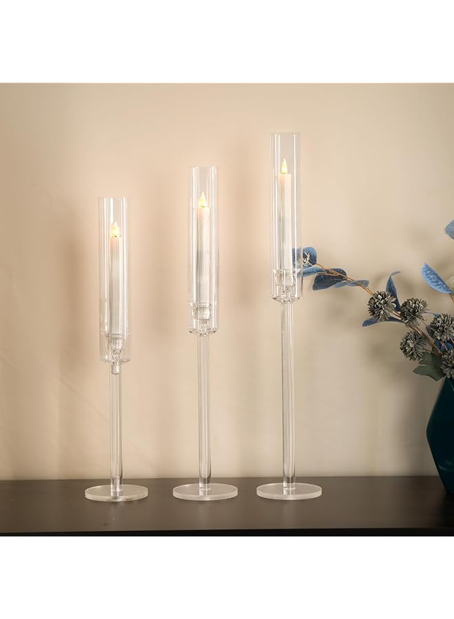 The Bros Acrylic Candle Holder for Table Centerpieces,Candlestick Holders for Wedding Living Room Decor, Use for Flameless Led Taper Candles, Set of 3 - Image 1