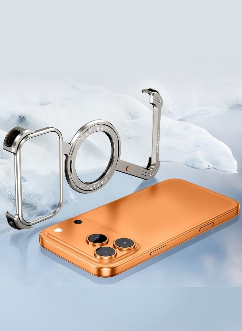 جراب هاتف iPhone 17 Pro Max على شكل حرف Z مع حامل معدني من الألومنيوم بدون إطار، قابل للدوران 360 درجة - فضي - Image 2